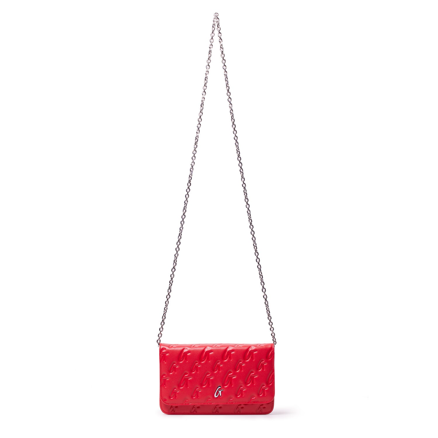 RED MONOGRAM WALLET ON CHAIN-SILVER