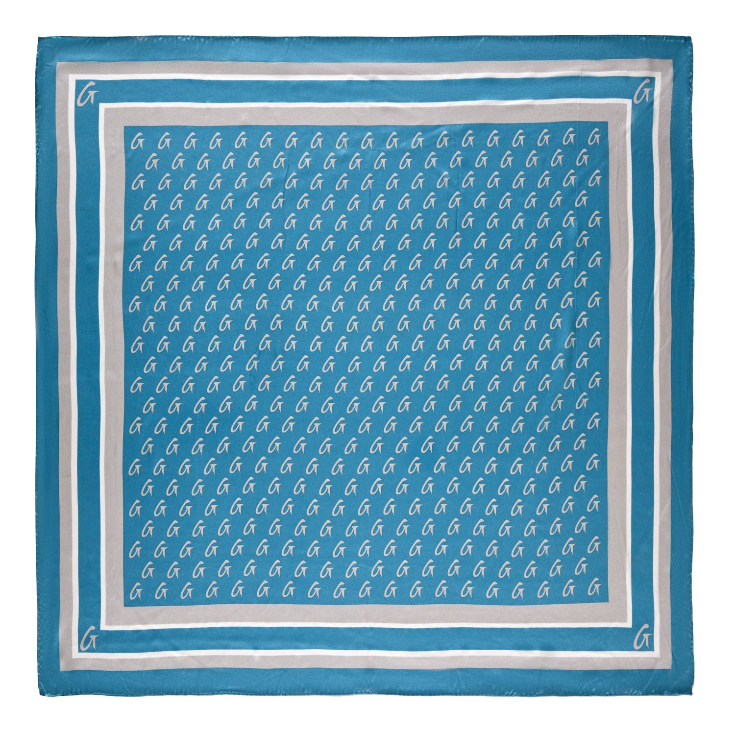 LARGE MONOGRAM SILK SCARF - BLUE SILVER