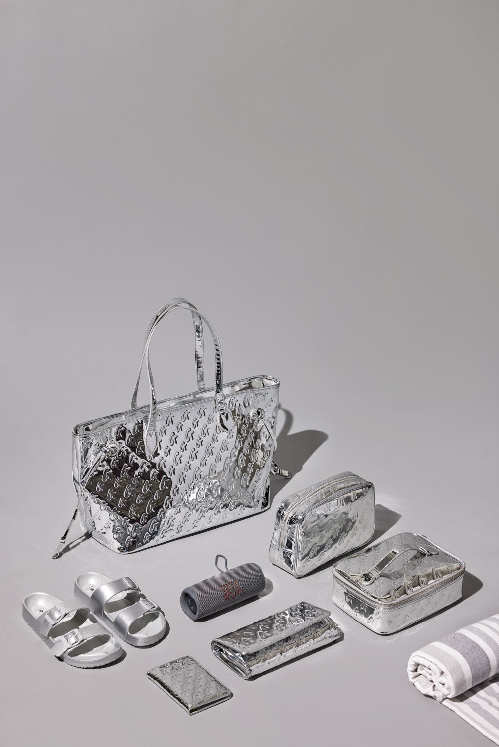 METALLIC MONOGRAM GLAM TOTE - METALLIC SILVER