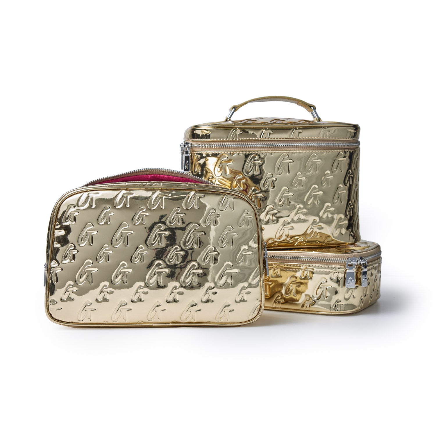 LARGE METALLIC MONOGRAM TOILETRY BAG - METALLIC GOLD