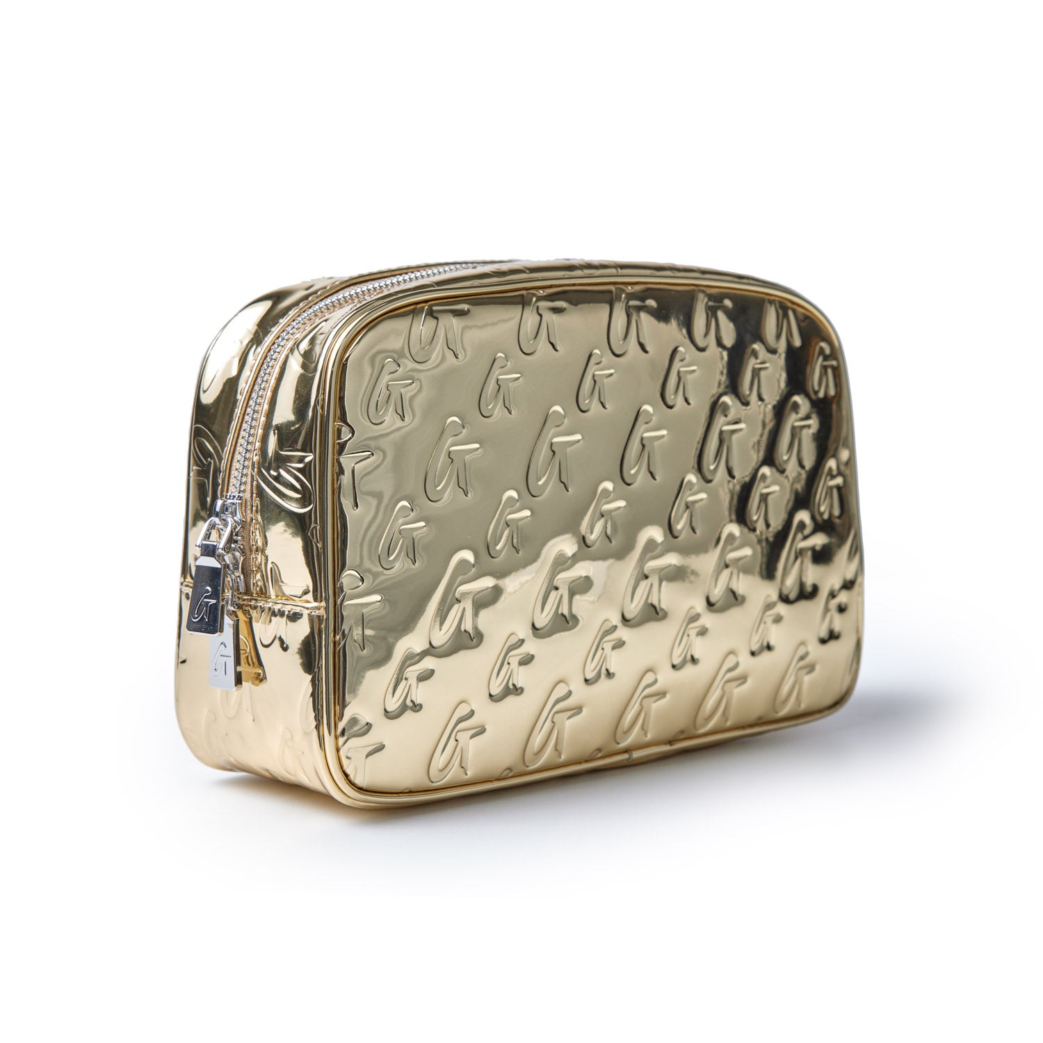 SMALL METALLIC MONOGRAM TOILETRY BAG - METALLIC GOLD