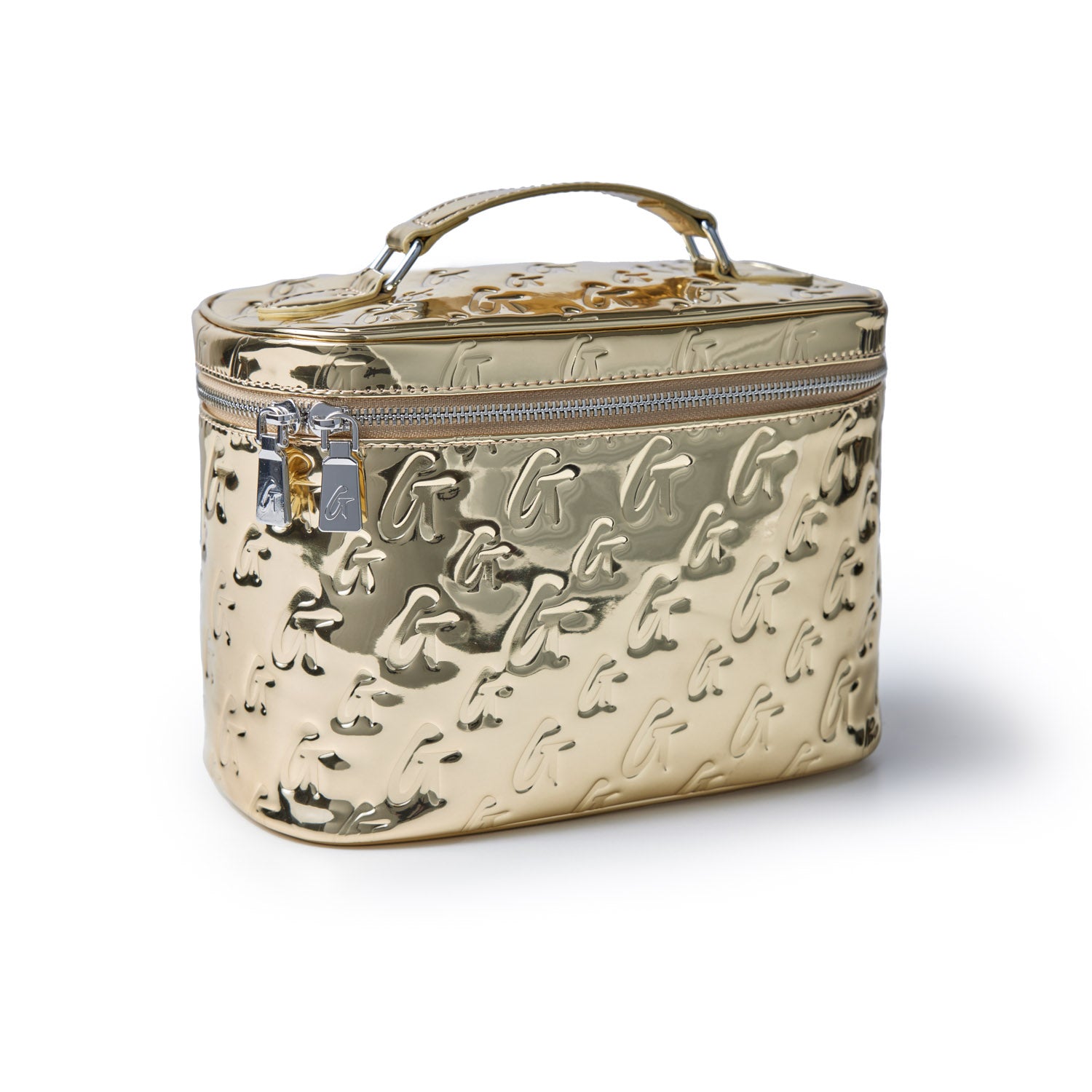 LARGE METALLIC MONOGRAM TOILETRY BAG - METALLIC GOLD