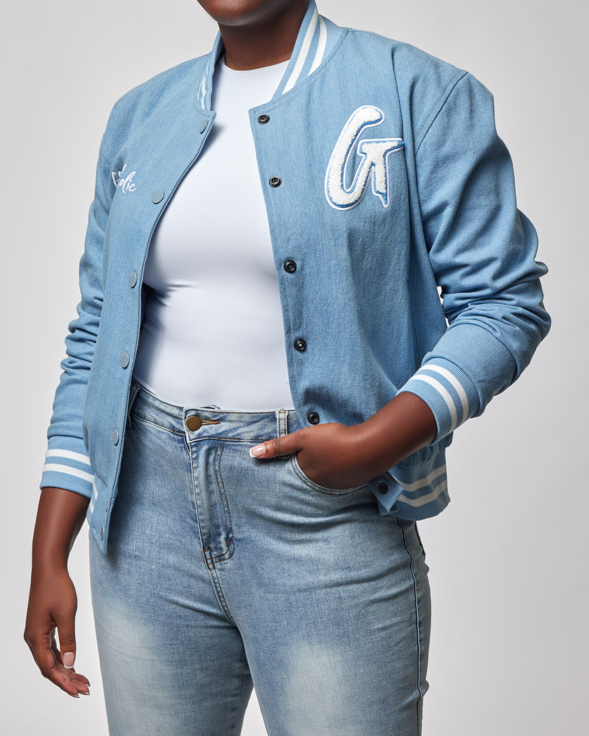 DENIM VARSITY JACKET