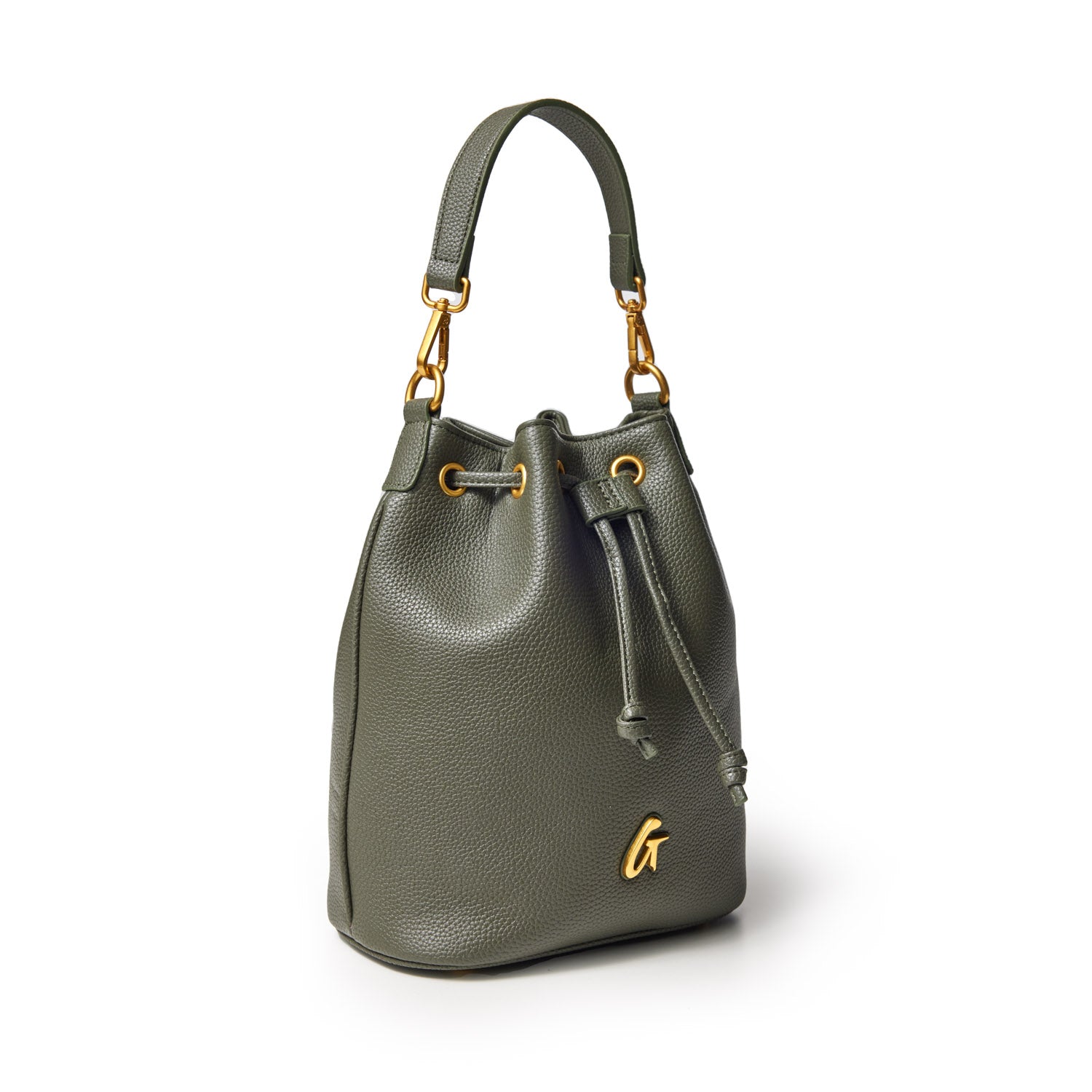 MEDIUM PEBBLE BUCKET BAG - OLIVE GREEN