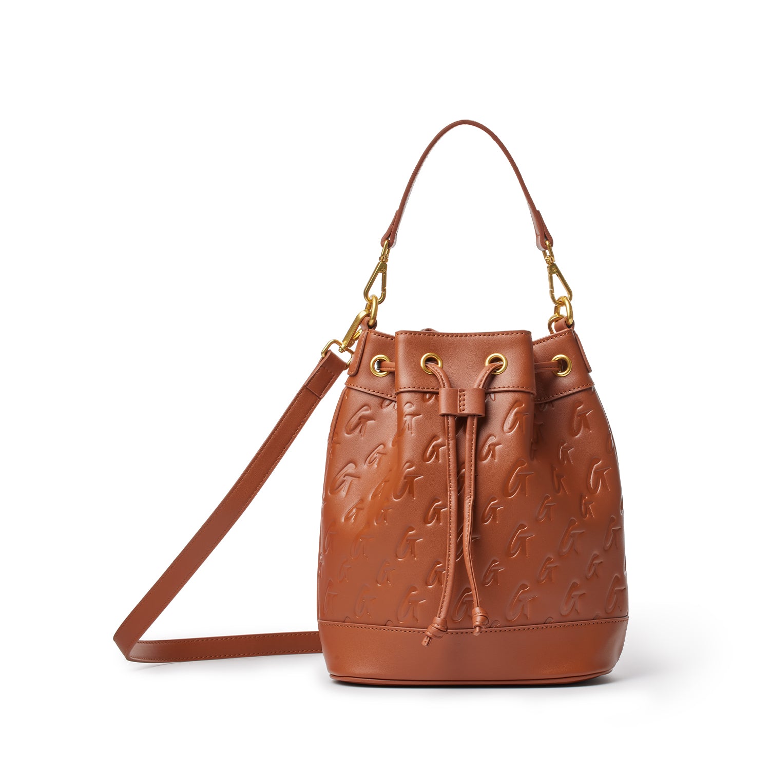 MEDIUM MONOGRAM BUCKET BAG - BROWN