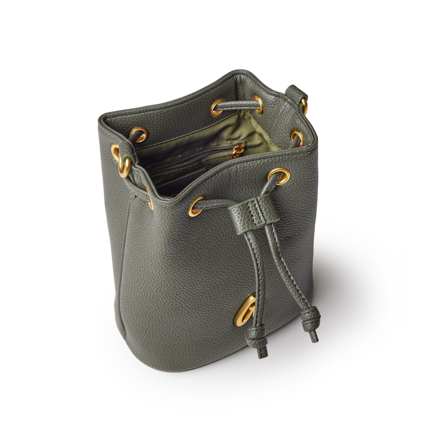 MINI PEBBLE BUCKET BAG - OLIVE GREEN