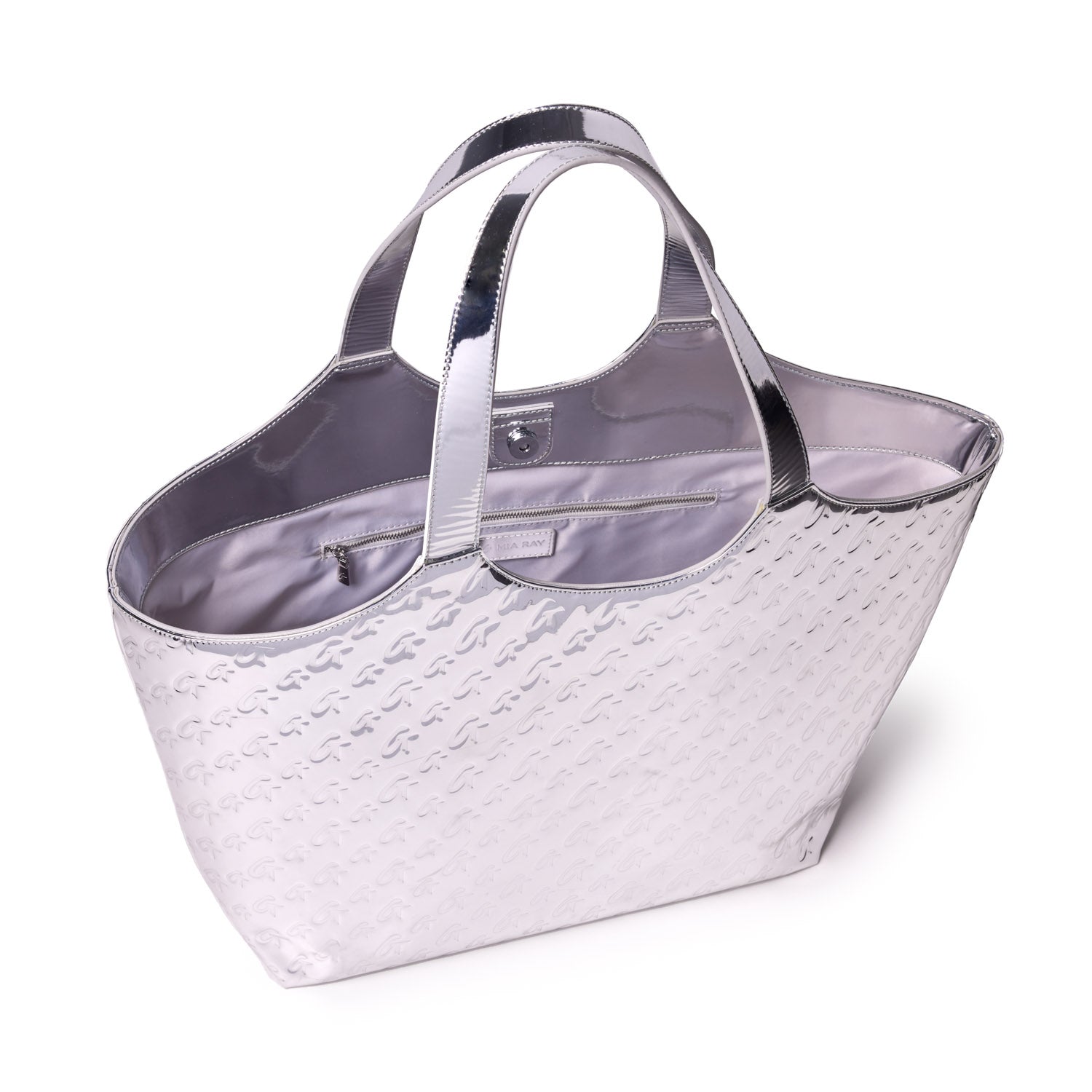 METALLIC MONOGRAM MAXI TOTE - METALLIC SILVER