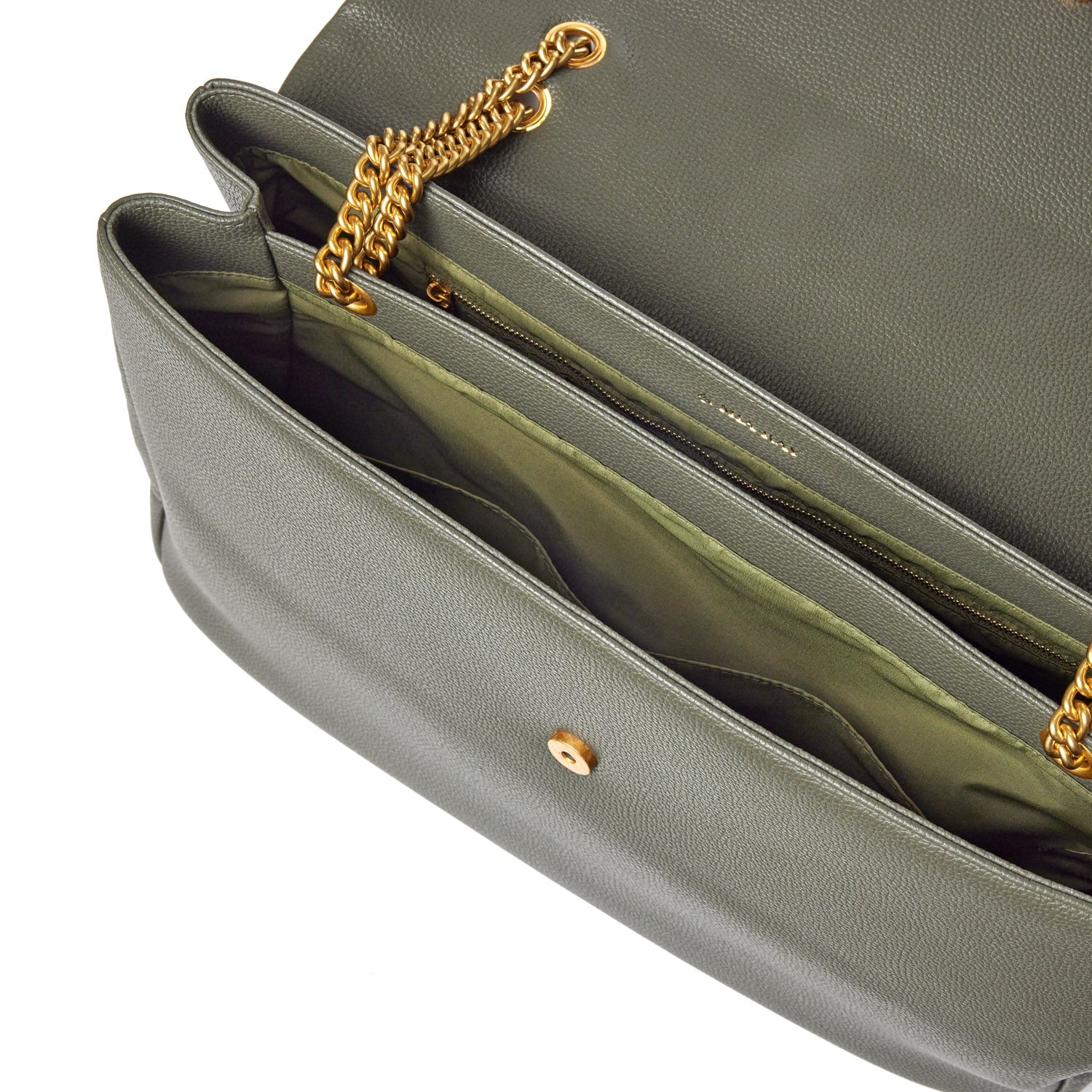 XL PEBBLE FLAP BAG - OLIVE GREEN