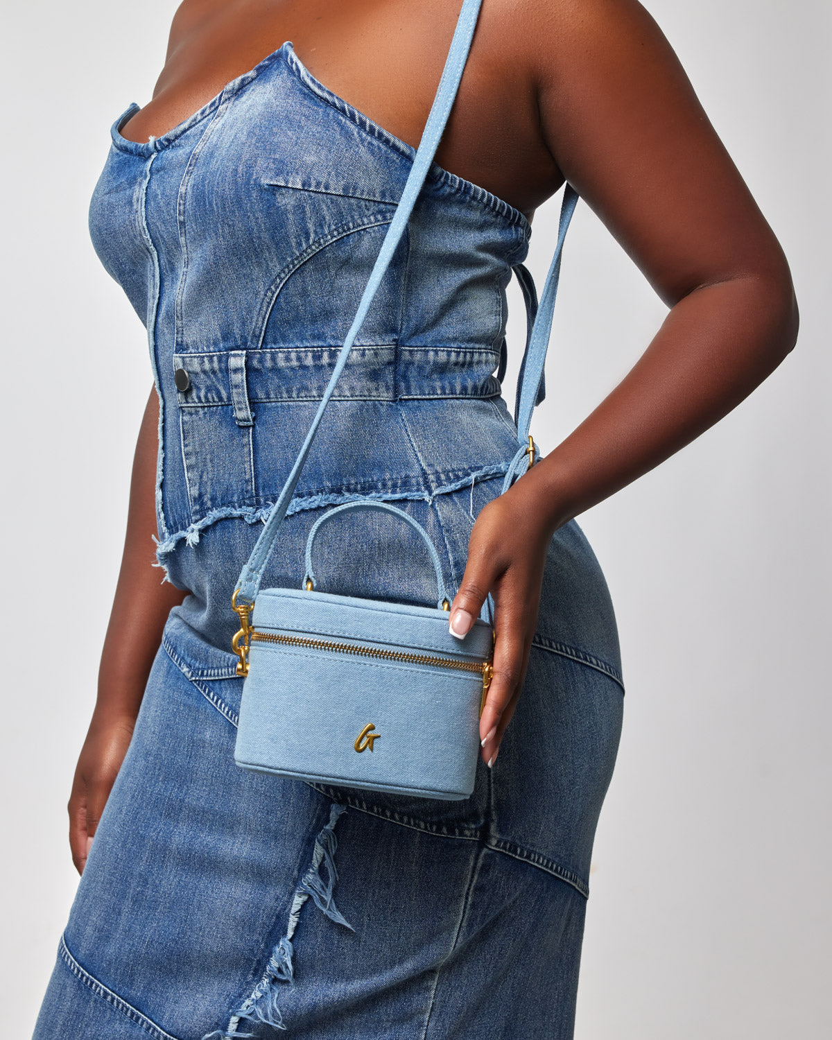 DENIM VANITY BAG-GOLD