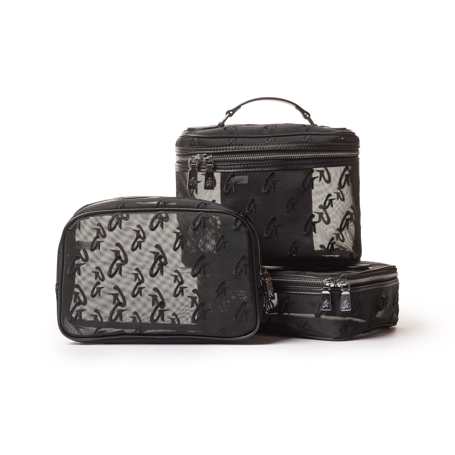 MESH MONOGRAM SMALL COSMETIC TOILETRY BAG