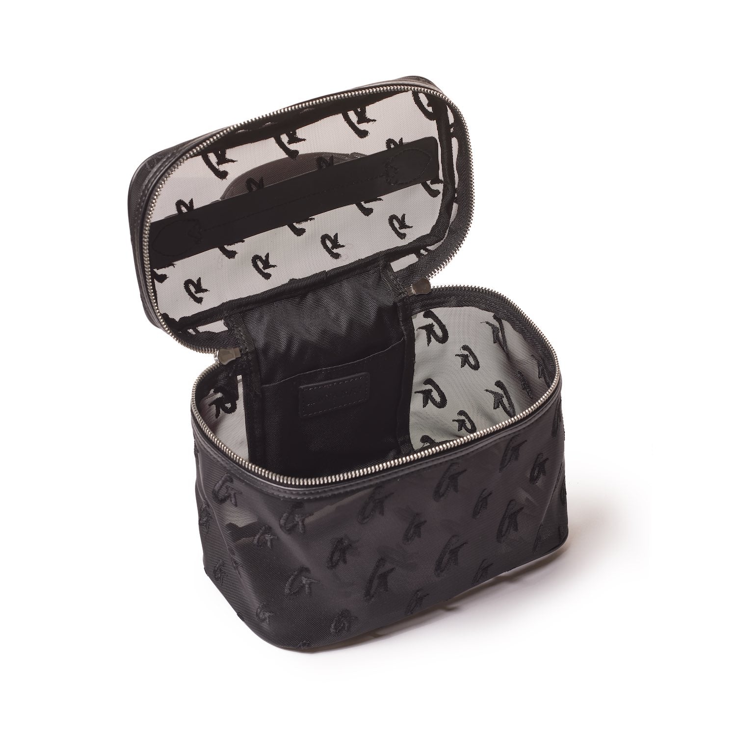 LARGE MESH MONOGRAM TOILETRY BAG - BLACK