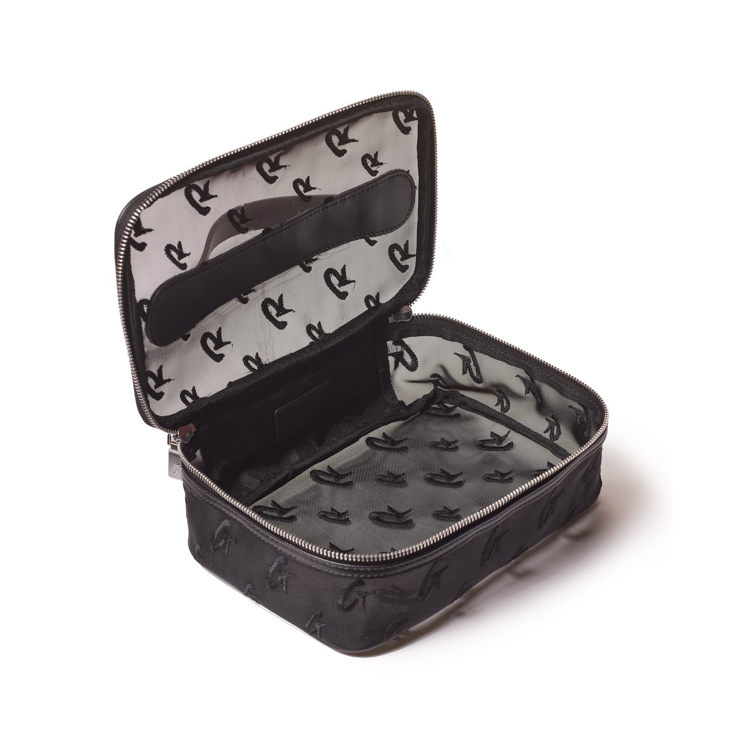 MEDIUM MESH MONOGRAM TOILETRY BAG - BLACK